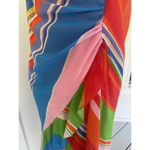 Lauren Black Label Size 8 Criss Cross Faux Wrap Poly Chiffon Stripe Dress - Picture 5 of 11